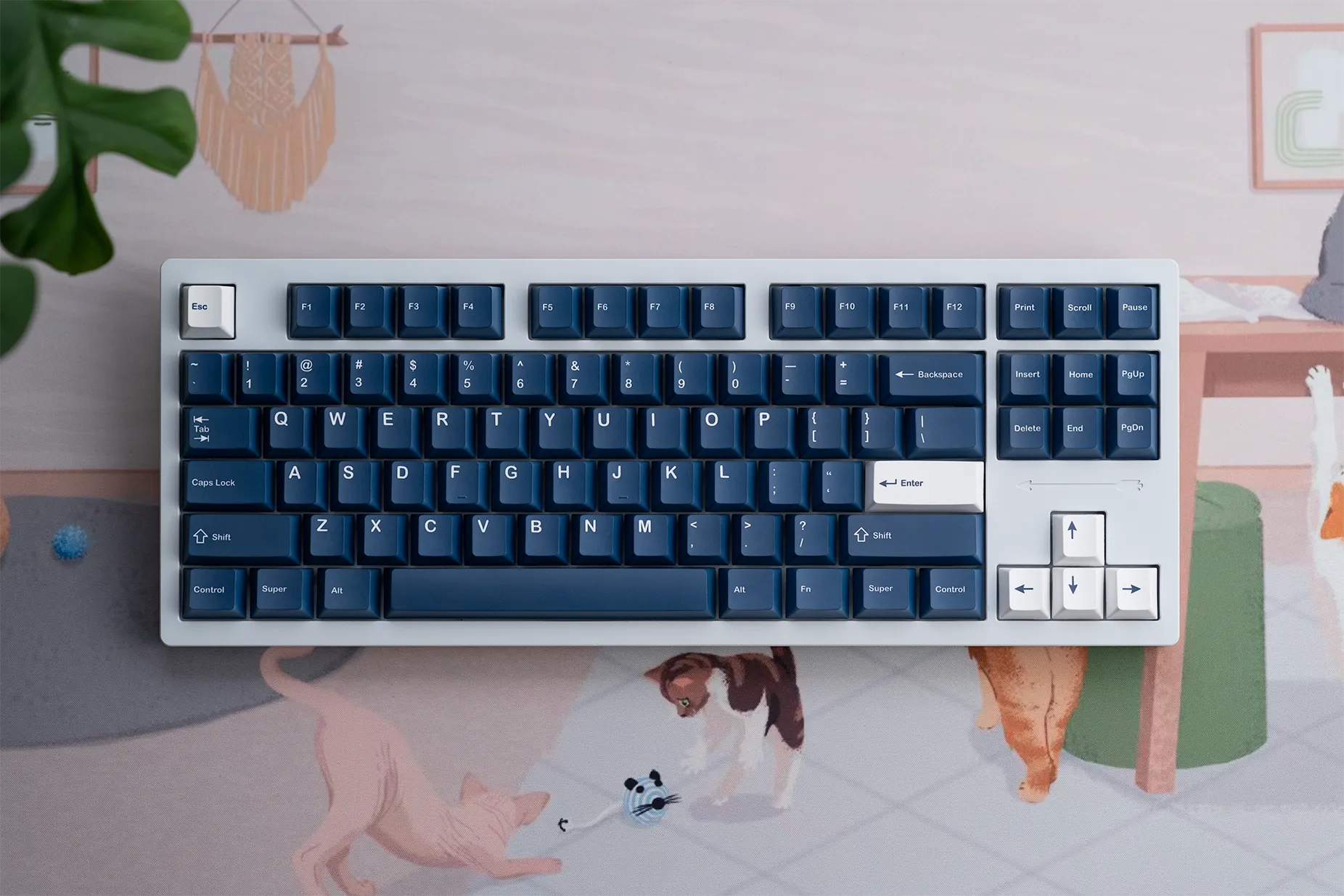 Image for kfaPBT White on Navy Keycaps